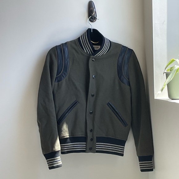 Saint Lauren olive green and black varsity bomber xs/s - Picture 5 of 9